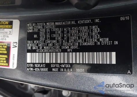 2010 Toyota Venza Base V6 из США, поврежденный, VIN 4T3ZK3BB3AU029829